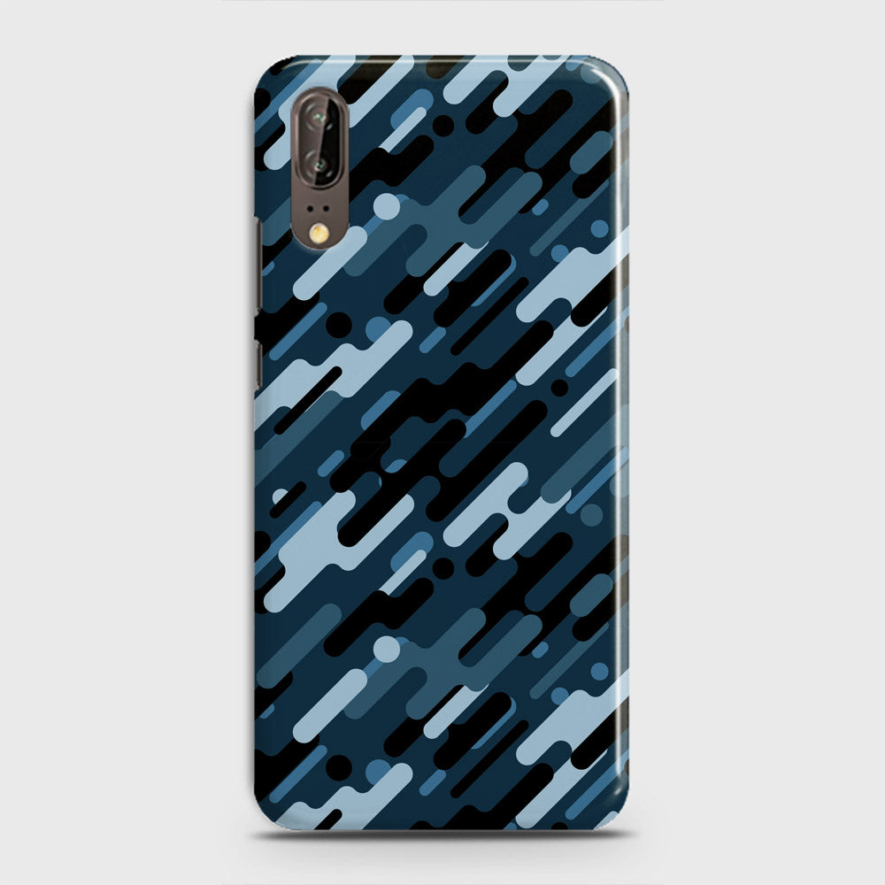 Huawei P20 Cover - Camo Series 3 - Black & Blue Design - Matte Finish - Snap On Hard Case with LifeTime Colors Guarantee