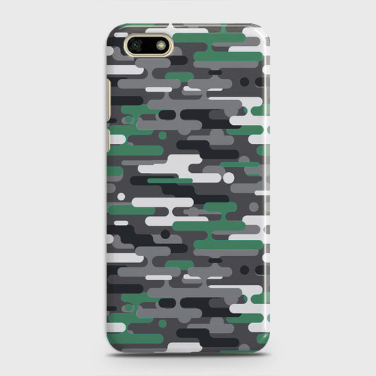 Huawei Y5 Prime 2018 Cover - Camo Series 2 - Green & Grey Design - Matte Finish - Snap On Hard Case with LifeTime Colors Guarantee