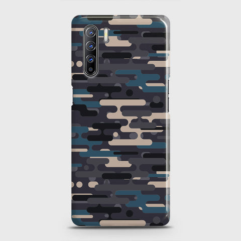 Oppo F15 Cover - Camo Series 2 - Blue & Grey Design - Matte Finish - Snap On Hard Case with LifeTime Colors Guarantee