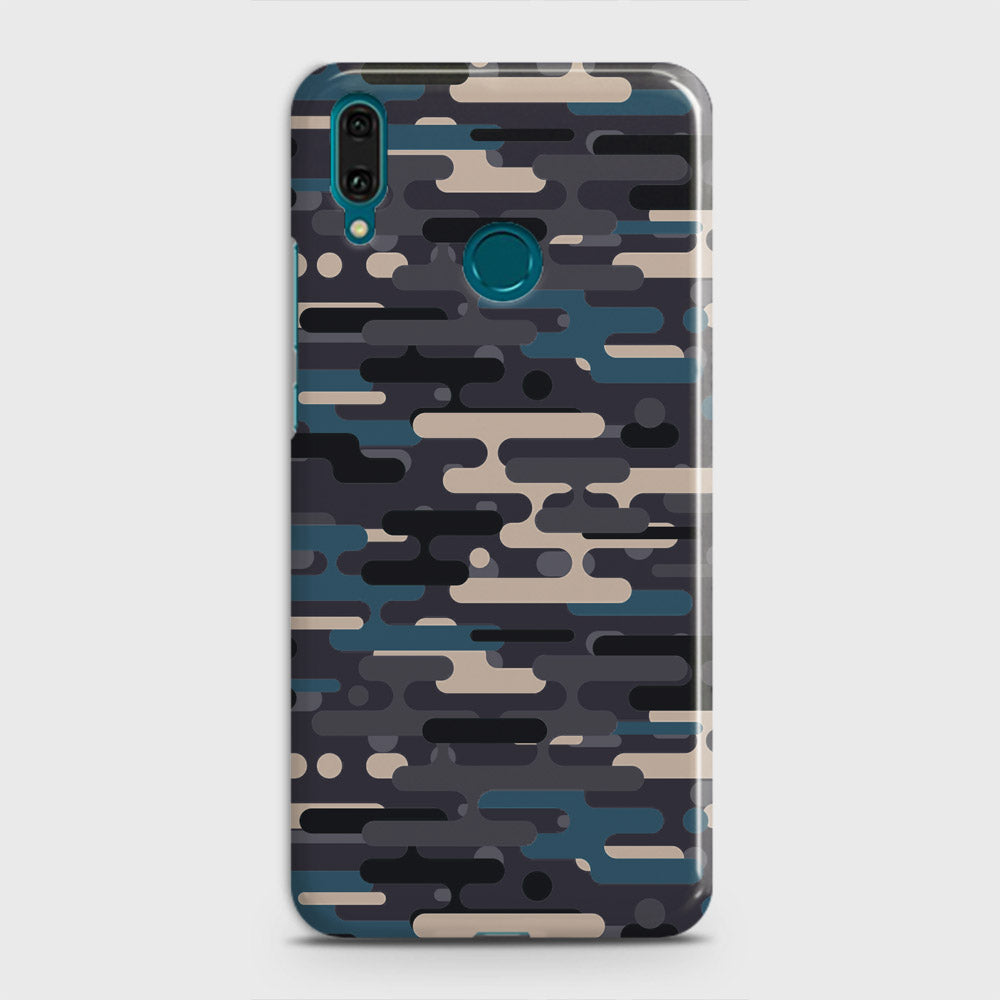 Huawei Y7 2019 Cover - Camo Series 2 - Blue & Grey Design - Matte Finish - Snap On Hard Case with LifeTime Colors Guarantee