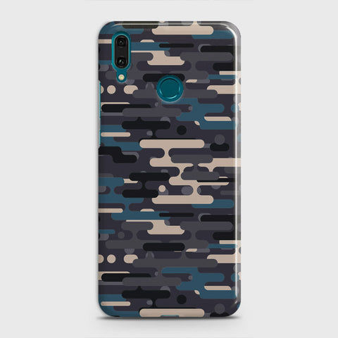 Huawei Y7 2019 Cover - Camo Series 2 - Blue & Grey Design - Matte Finish - Snap On Hard Case with LifeTime Colors Guarantee