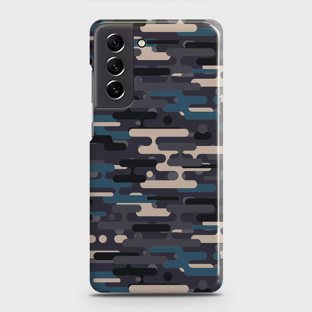 Samsung Galaxy S21 FE 5G Cover - Camo Series 2 - Blue & Grey Design - Matte Finish - Snap On Hard Case with LifeTime Colors Guarantee