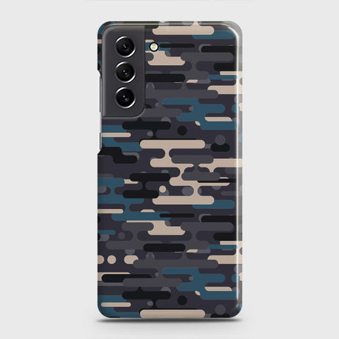 Samsung Galaxy S21 FE 5G Cover - Camo Series 2 - Blue & Grey Design - Matte Finish - Snap On Hard Case with LifeTime Colors Guarantee