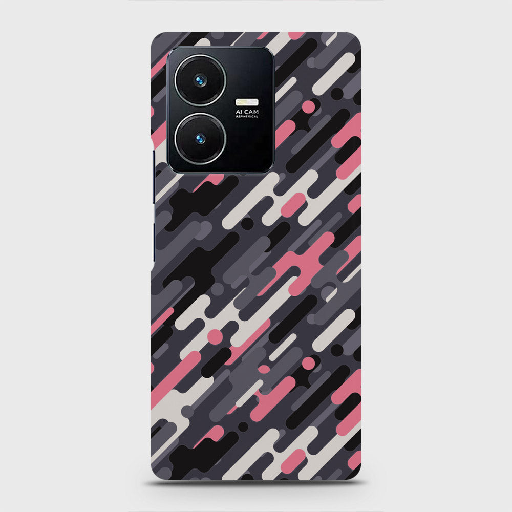 Vivo Y22 Cover - Camo Series 3 - Pink & Grey Design - Matte Finish - Snap On Hard Case with LifeTime Colors Guarantee