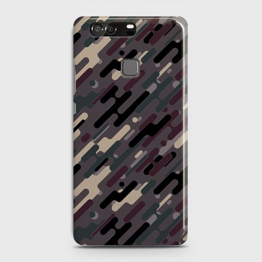 Huawei P9 Cover - Camo Series 3 - Red & Brown Design - Matte Finish - Snap On Hard Case with LifeTime Colors Guarantee