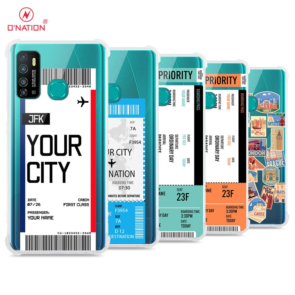 Infinix Hot 9 Pro Cover - Personalised Boarding Pass Ticket Series - 5 Designs - Clear Phone Case - Soft Silicon Borders