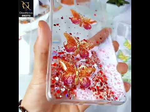 Vivo Y21e Cover - Pink - Shiny Butterfly Glitter Bling Soft Case (Glitter does not move)