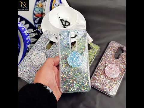 Oppo A8 Cover - Design 3 - New Fashion Bling Not Moving Glitter Soft Case With Pop Shocket - Glitter Does Not Move