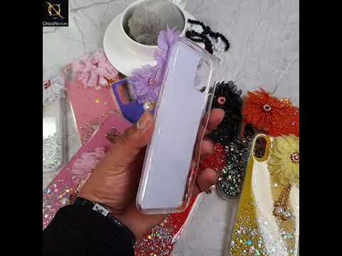 iPhone 8 / 7 Cover - Design 5  - Fancy Flower Bling Glitter Rinestone Soft Case - Glitter Does Not Move