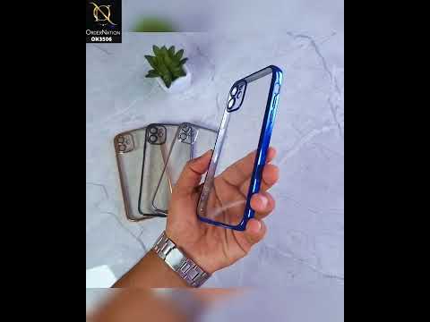 iPhone 13 Pro Max Cover - Blue - Electroplated Shiny Borders Soft Silicone Camera Protection Clear Case