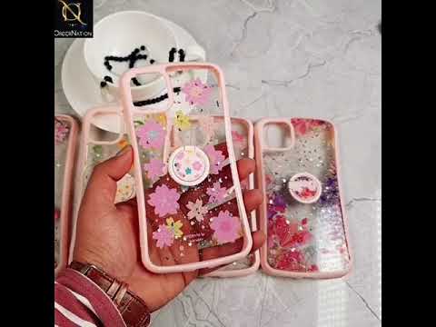 iPhone XS Max Cover - Design 6 - New Stylish Floral Glitter Soft Border Case with Ring Holder