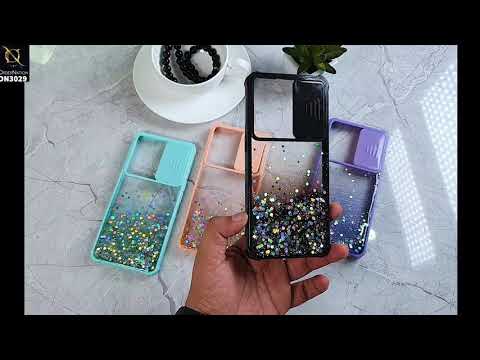 Oppo A15 Cover - Purple - Camera Slide Bling Glitter Shinny Stars Soft Border Case - Glitter Does Not Move