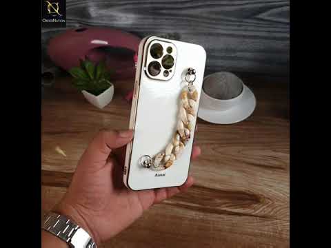 iPhone 11 Cover - Green - Shiny Electroplated Borders Camera Protection Case with Marble Style Chain Holder