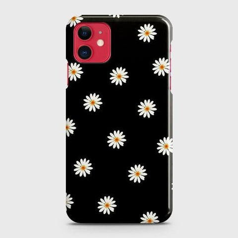 iPhone 11 Cover - Matte Finish - White Bloom Flowers with Black Background Printed Hard Case with Life Time Colors Guarantee