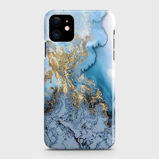 iPhone 12 Cover - Trendy Golden & Blue Ocean Marble Printed Hard Case with Life Time Colors Guarantee