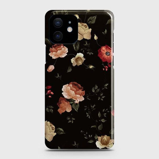 iPhone 12 Mini Cover - Matte Finish - Dark Rose Vintage Flowers Printed Hard Case with Life Time Colors Guarantee