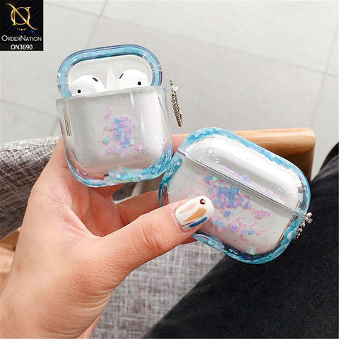 Apple Airpods 3rd Gen 2021 Cover - Blue -  New Transparent Color Lquid Glitter Hard Shell Case