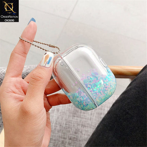 Apple Airpods 3rd Gen 2021 Cover - Blue -  New Transparent Color Lquid Glitter Hard Shell Case