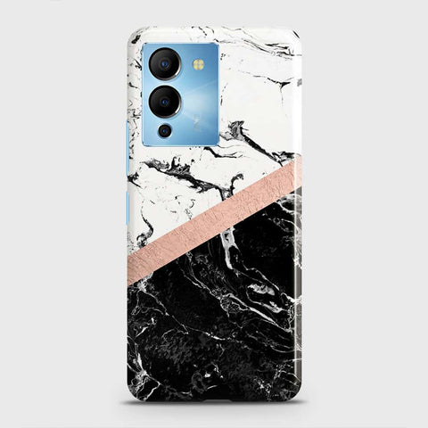 Infinix Note 12 5G Cover - Black & White Marble With Chic RoseGold Strip Case with Life Time Colors Guarantee