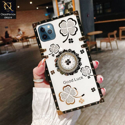 iPhone 11 Pro Max Cover - Ash White - Square Bling Diamond Glitter Soft TPU Trunk Case with Ring Holder