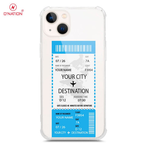 iPhone 13 Mini Cover - Personalised Boarding Pass Ticket Series - 5 Designs - Clear Phone Case - Soft Silicon Borders