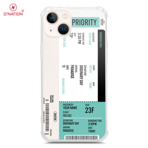 iPhone 13 Mini Cover - Personalised Boarding Pass Ticket Series - 5 Designs - Clear Phone Case - Soft Silicon Borders