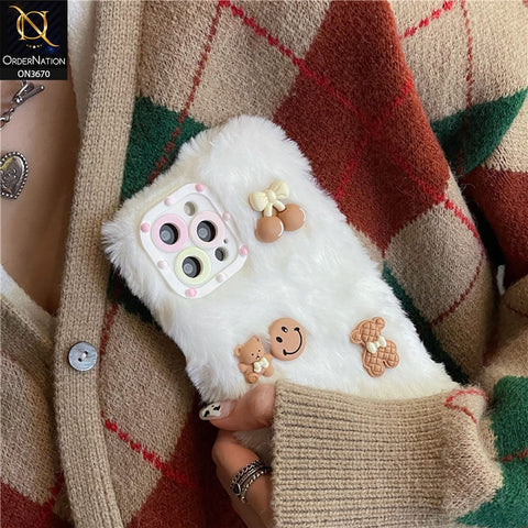 iPhone 14 Pro Cover - White - New Trendy Plush Warm Fluffy Soft Borders Case with Camera Protection