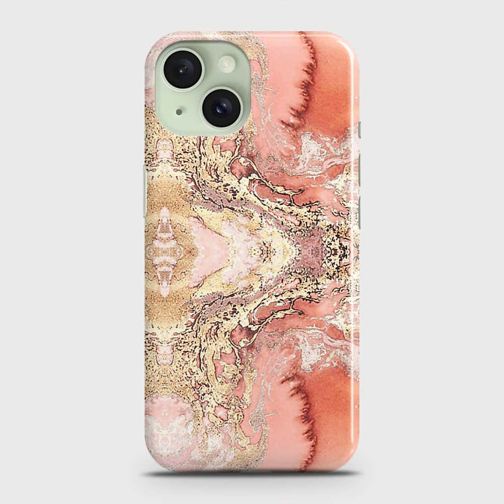 iPhone 15 Cover - Trendy Chic Rose Gold Marble Printed Hard Case with Life Time Colors Guarantee