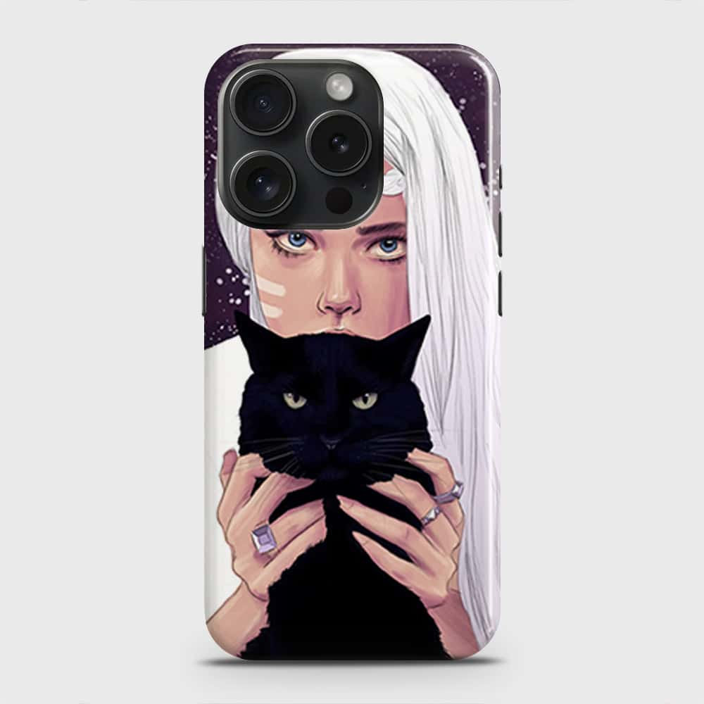 iPhone 15 Pro Cover - Trendy Wild Black Cat Printed Hard Case with Life Time Colors Guarantee