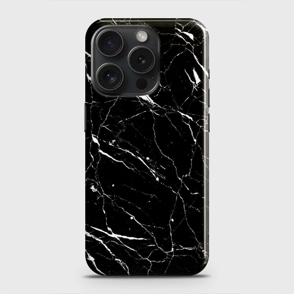 iPhone 15 Pro Cover - Trendy Black Marble Printed Hard Case with Life Time Colors Guarantee