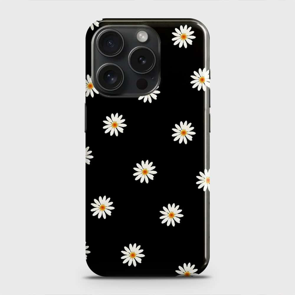 iPhone 15 Pro Cover - White Bloom Flowers with Black Background Printed Hard Case with Life Time Colors Guarantee