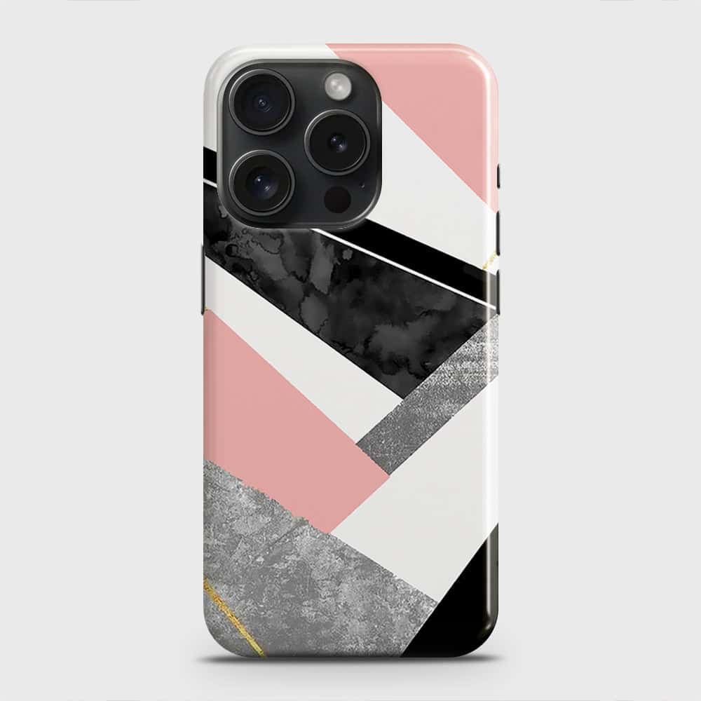 iPhone 15 Pro Cover - Geometric Luxe Marble Trendy Printed Hard Case with Life Time Colors Guarantee