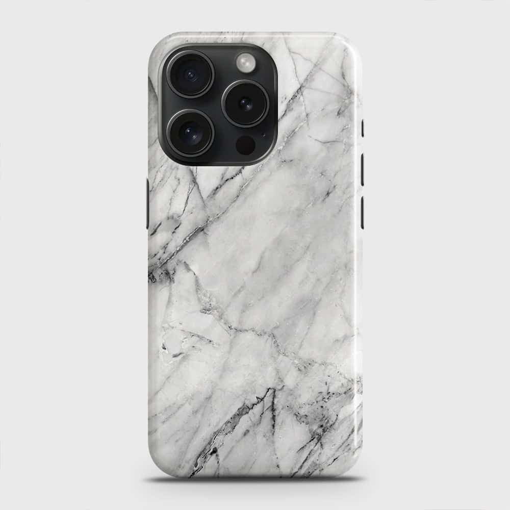 iPhone 15 Pro Cover - Trendy White Marble Printed Hard Case with Life Time Colors Guarantee