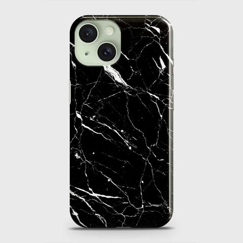 iPhone 15 Plus Cover - Trendy Black Marble Printed Hard Case with Life Time Colors Guarantee