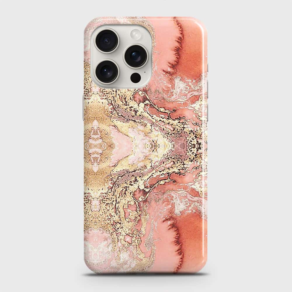 iPhone 15 Pro Max Cover - Trendy Chic Rose Gold Marble Printed Hard Case with Life Time Colors Guarantee