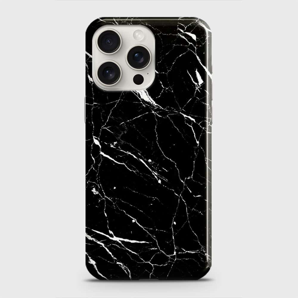 iPhone 15 Pro Max Cover - Trendy Black Marble Printed Hard Case with Life Time Colors Guarantee