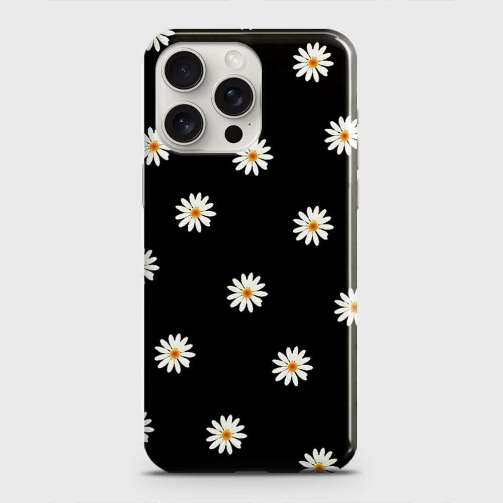 iPhone 15 Pro Max Cover - White Bloom Flowers with Black Background Printed Hard Case with Life Time Colors Guarantee