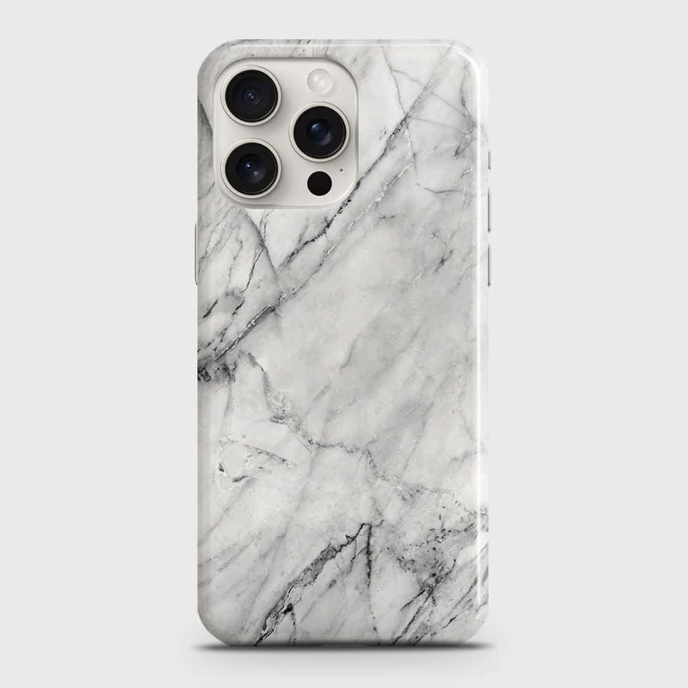 iPhone 15 Pro Max Cover - Trendy White Marble Printed Hard Case with Life Time Colors Guarantee