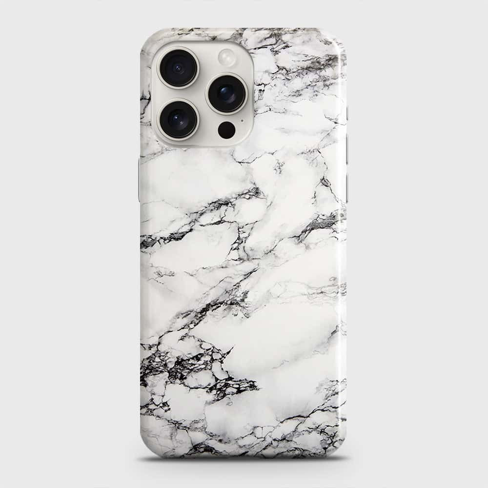 iPhone 15 Pro Max Cover - Trendy White Floor Marble Printed Hard Case with Life Time Colors Guarantee