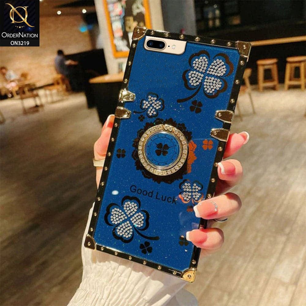 iPhone 8 Plus / 7 Plus Cover - Blue - Square Bling Diamond Glitter Soft TPU Trunk Case with Ring Holder