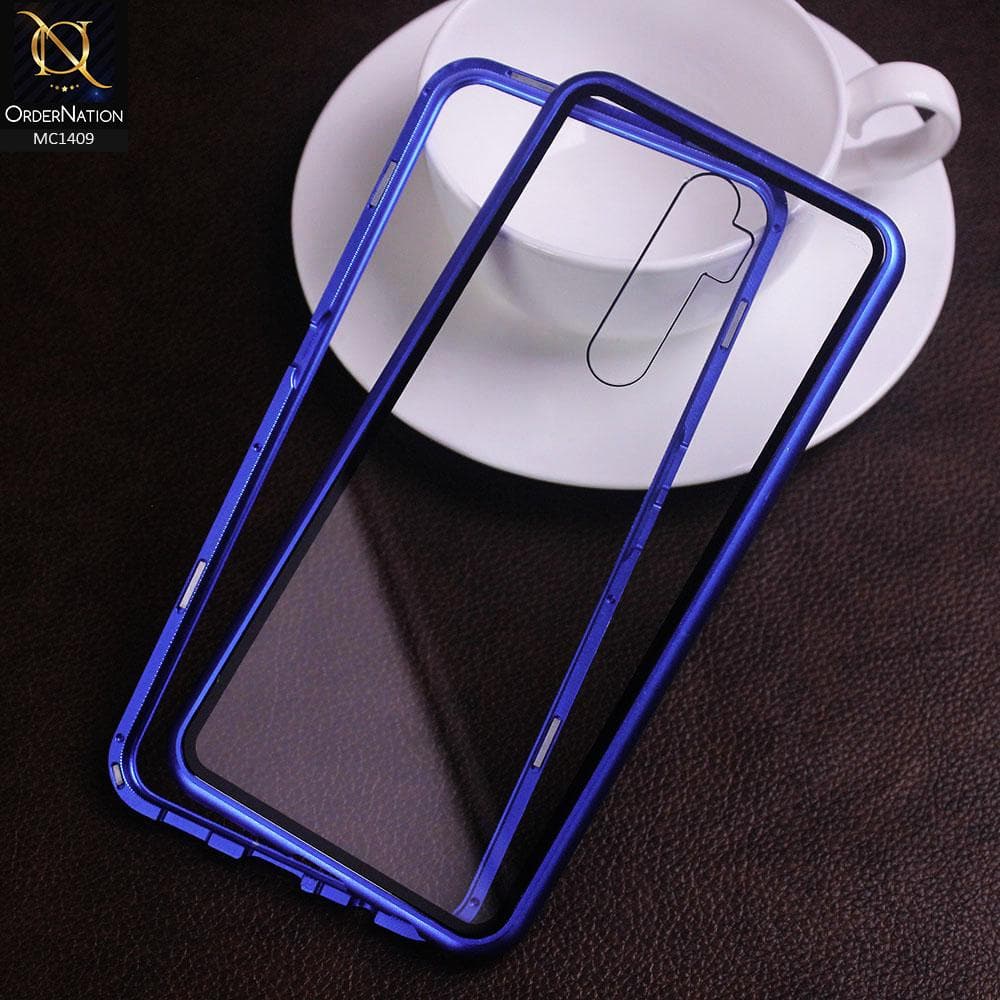 Oppo A9 2020 Cover - Blue - Luxury HQ Magnetic Back Glass Case - No Glass On Screen Side