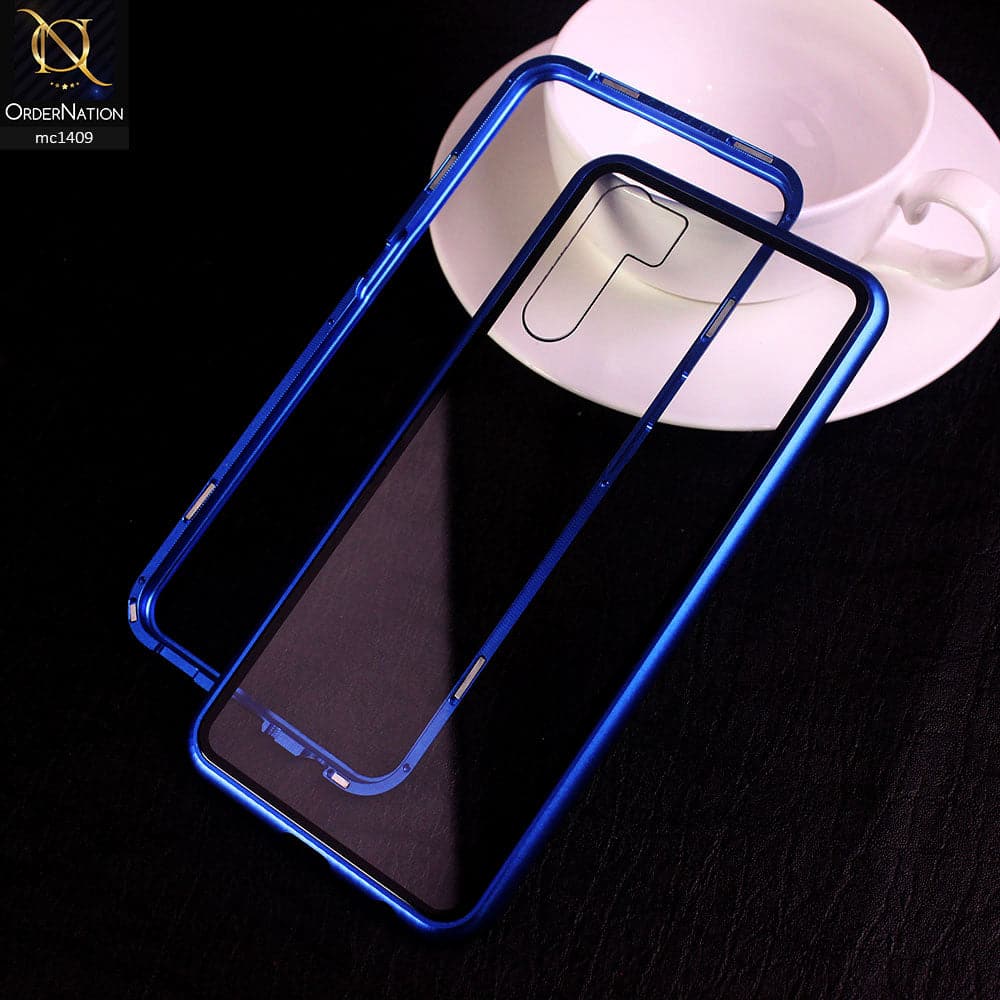 Oppo A31 Cover - Blue - Luxury HQ Magnetic Back Glass Case - No Glass On Screen Side