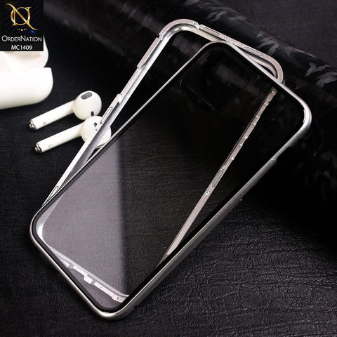 Luxury HQ Magnetic Back Glass Case For iPhone 11 Pro - No Glass On Screen Side - Silver