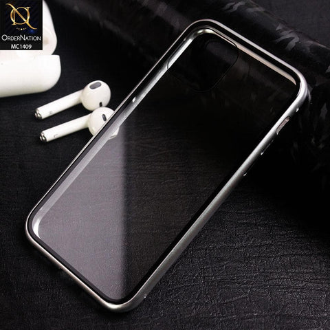 Luxury HQ Magnetic Back Glass Case For iPhone 11 Pro - No Glass On Screen Side - Silver