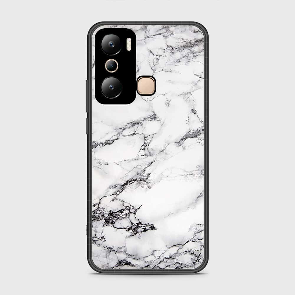 Infinix Hot 20i Cover- White Marble Series - HQ Ultra Shine Premium Infinity Glass Soft Silicon Borders Case