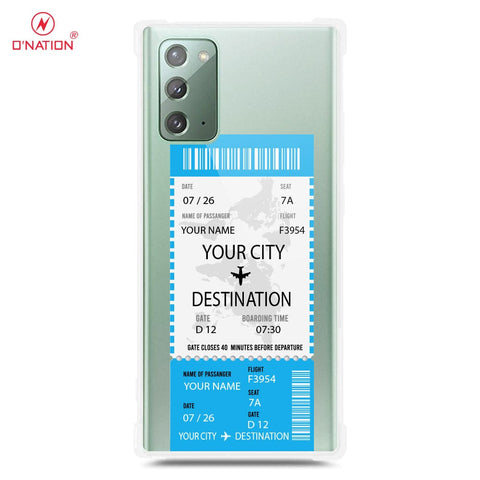 Samsung Galaxy Note 20 Cover - Personalised Boarding Pass Ticket Series - 5 Designs - Clear Phone Case - Soft Silicon Borders