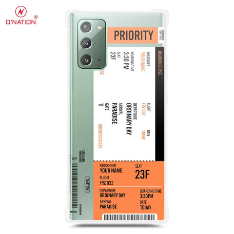 Samsung Galaxy Note 20 Cover - Personalised Boarding Pass Ticket Series - 5 Designs - Clear Phone Case - Soft Silicon Borders