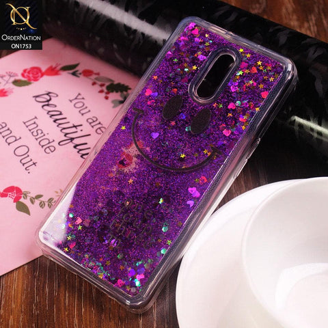 Oppo Reno Cover - Purple - Cute Glitter Smile Pattern Hard PC Back Cover