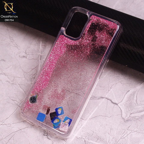 Oppo A72 Cover - Pink - Design 1 - Floating Liquid Bling Glitter Icons Soft Borders Protective Case