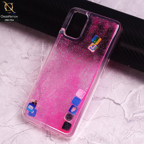 Oppo A92 Cover - Pink - Design 2 - Floating Liquid Bling Glitter Icons Soft Borders Protective Case